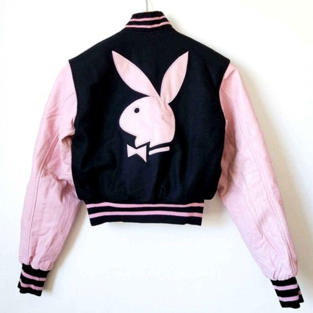 Playboy Vintage 90s Playboy reversible leather jacket, pink and black - Size Med